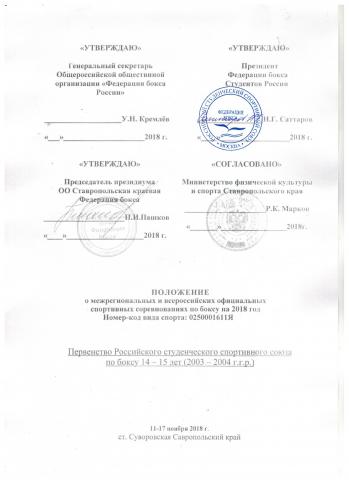 11-17 ноября 2018 года в ст. Суворовской состоится первенство РССС среди юношей 14-15 лет (2003-2004 гг.р.)